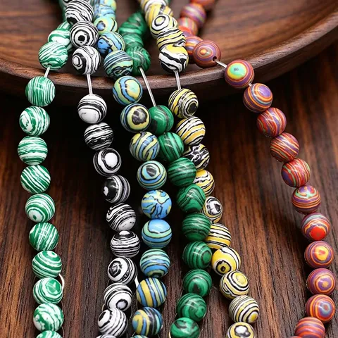 Perles En Vrac En Turquoise Synthétique Motif Malachite Vintage Perles Rondes Pour DIY Bijoux Artisanat Collier Bracelet Fabrication Accessoires
