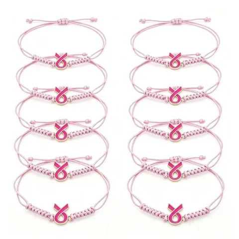 Handgemachtes Geflochtenes Rosa Kordelarmband Mit Legierung Band Anhänger Brustkrebs Bewusstsein Rosa Schleife Verstellbares Charm Armband Damen Geschenk