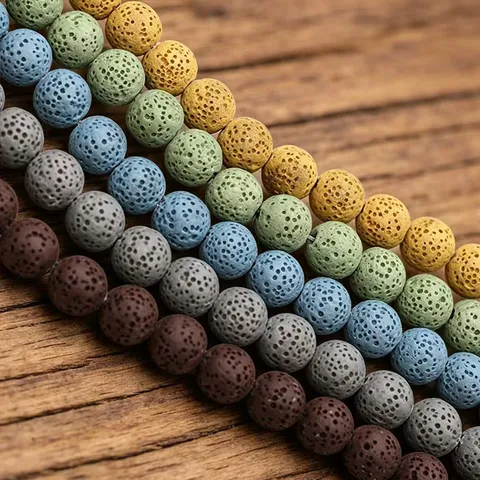 Natürliche Vulkanische Lavastein Runde Lose Perlen Für DIY Schmuckherstellung Armband Halskette Zubehör Bunte Steinperlen