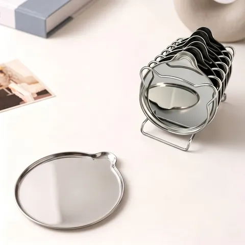 Nordic Luxury Stainless Steel Coaster Metal Round Water Drop Coasters With Storage Holder For Hotel Restaurant Home Table