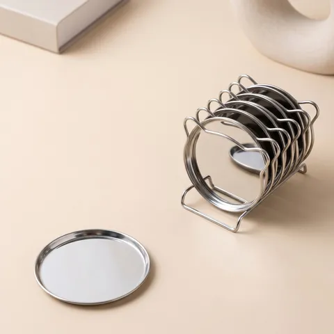 Nordic Luxury Stainless Steel Coaster Metal Round Water Drop Coasters With Storage Holder For Hotel Restaurant Home Table