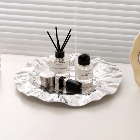 Stainless Steel Pleated Jewelry Tray Mirror Storage Plate For Dressing Table Perfume Cosmetic Display Tray Home Decor