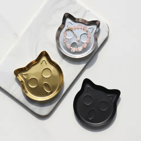 Creative Stainless Steel Cat Head Paw Bone Shape Jewelry Tray Cute Desktop Small Items Storage Plate Organizer