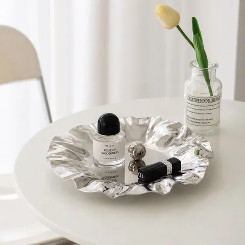 Stainless Steel Pleated Jewelry Tray Mirror Storage Plate For Dressing Table Perfume Cosmetic Display Tray Home Decor