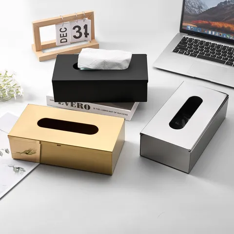Modern Stainless Steel Tissue Box Punch Free Creative Square Facial Tissue Holder For Living Room Kitchen Bathroom