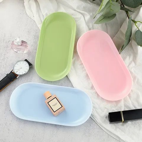 Nordic Style Macaron Color Plastic Storage Tray Desktop Cosmetic Organizer Porch Jewelry Display Tray Home Decor