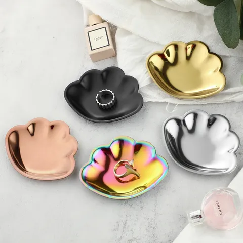 Stainless Steel Shell Jewelry Dish Modern Minimalist Decorative Trays Small Makeup Cosmetics Storage Tray Gold Silver