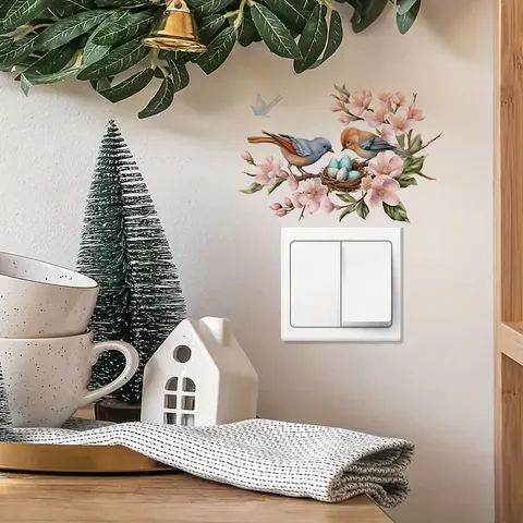 PVC Self Adhesive Switch Sticker Flower Branch Bird Nest Wall Decal Decorative Vinyl Sticker For Bedroom Living Room Home Decor