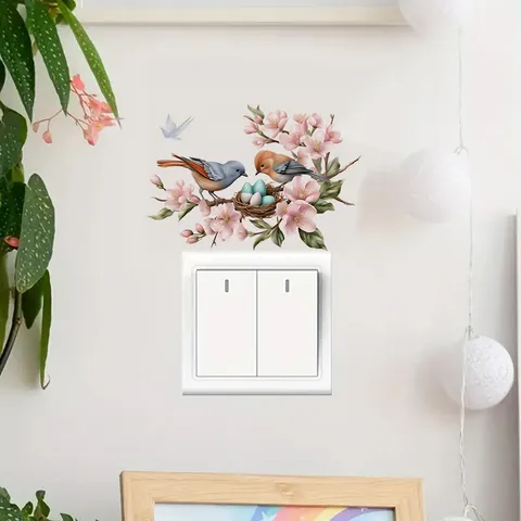PVC Self Adhesive Switch Sticker Flower Branch Bird Nest Wall Decal Decorative Vinyl Sticker For Bedroom Living Room Home Decor
