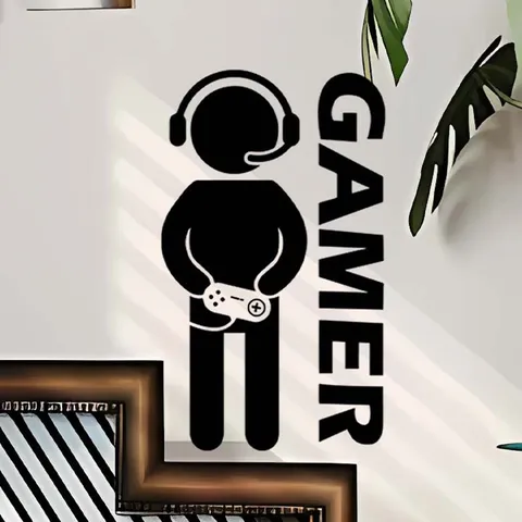 Adesivo da Parete Silhouette Gaming Nero Gamer Adesivo PVC Autoadesivo Rimovibile Decorazione Stanza Esports per Internet Cafe Camera da Letto