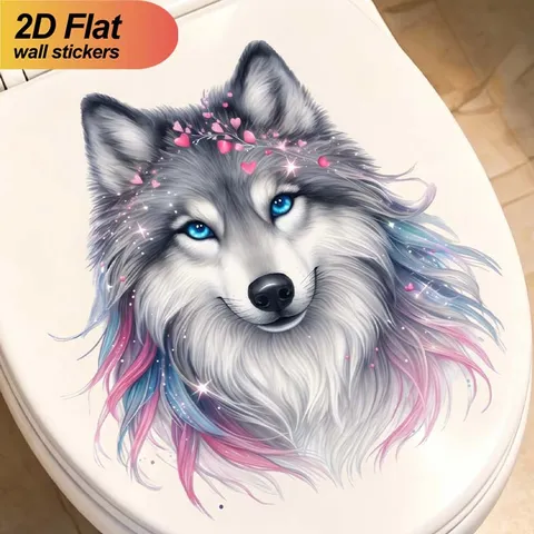 Wolf Toilet Lid Sticker 2D Flat Animal Wall Decal Removable PVC Waterproof Home Decor For Bathroom Toilet Cover Sticker