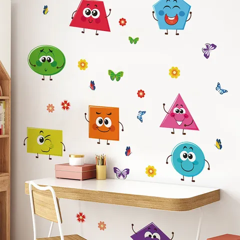Sticker Mural Formes Géométriques Expression Dessin Animé PVC Amovible Autocollant Mural Pour Chambre d'Enfant Chambre Salon Décor