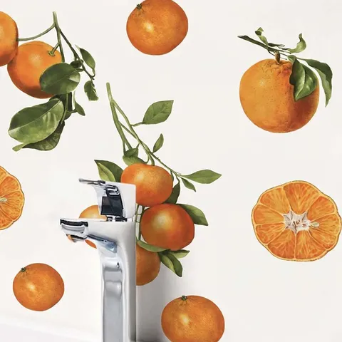 Pastoral Orange PVC Wall Stickers Self-Adhesive Removable Watercolor Citrus Fruit Leaves Wall Decals For Bedroom Living Room Home Decor