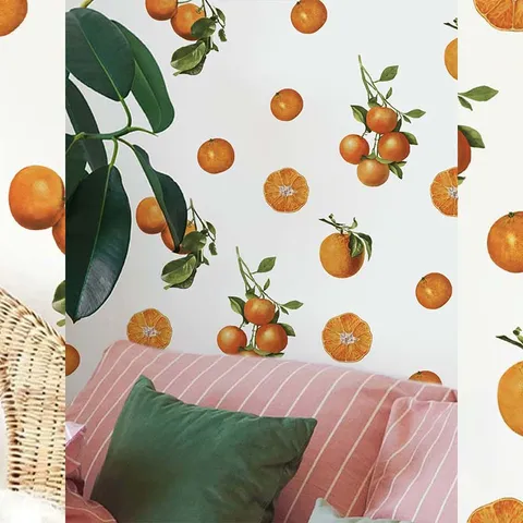 Pastoral Orange PVC Wall Stickers Self-Adhesive Removable Watercolor Citrus Fruit Leaves Wall Decals For Bedroom Living Room Home Decor