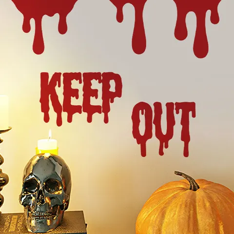 Sticker Mural Halloween Keep Out en PVC Lettre de Goutte Sanglante Sticker Toilettes Amovible Autocollant Horreur Effrayant Fête Maison Decor