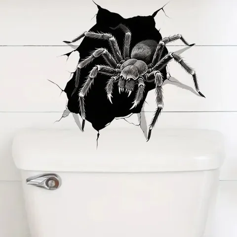 3D Broken Wall Scary Spider Wall Sticker Halloween Toilet Lid Decal Waterproof Self-Adhesive PVC Bathroom Bathtub Horror Decor