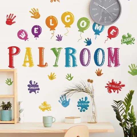 Cartoon Meerkleurig PVC Alfabet Letter Kleurrijke Handafdruk Muursticker Voor Kinderkamer Speelkamer Decoratieve Zelfklevende Muursticker Woondecoratie
