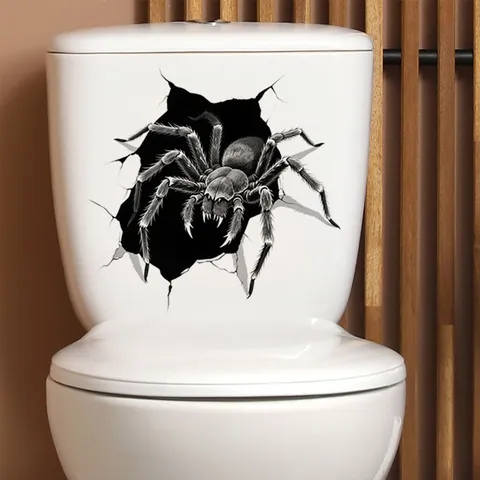 3D Broken Wall Scary Spider Wall Sticker Halloween Toilet Lid Decal Waterproof Self-Adhesive PVC Bathroom Bathtub Horror Decor