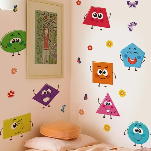 Sticker Mural Formes Géométriques Expression Dessin Animé PVC Amovible Autocollant Mural Pour Chambre d'Enfant Chambre Salon Décor