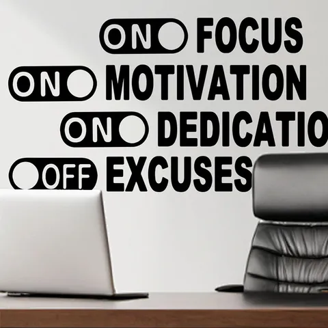Motivationele Engelse Letters Muursticker PVC Verwijderbaar Zwart Citaten Muursticker Schakelaar Pictogram Ontwerp Voor Kantoor Slaapkamer Woondecoratie