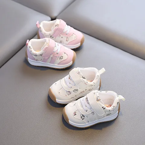 Scarpe Primi Passi per Bambini Impermeabile Pelle Sintetica Suola in Caucciù Simpatico Gatto dei Cartoni Animati Strappo Casual