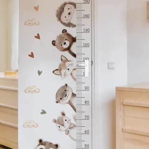 Cartoon Forest Animal Height Growth Chart Wall Decal PVC Self Adhesive Height Measurement Measuring Ruler For Kids Room Nursery Bedroom Decor