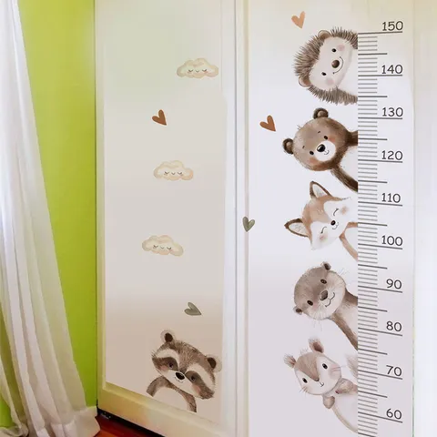 Cartoon Forest Animal Height Growth Chart Wall Decal PVC Self Adhesive Height Measurement Measuring Ruler For Kids Room Nursery Bedroom Decor