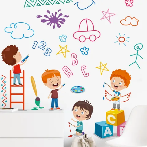 Cartoon Children Learning Wall Stickers PVC Waterproof ABC Alphabet 123 Numbers Wall Decals For Kids Room Nursery Decor