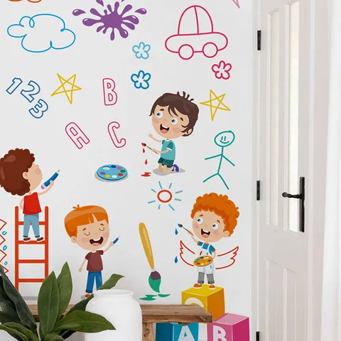 Cartoon Children Learning Wall Stickers PVC Waterproof ABC Alphabet 123 Numbers Wall Decals For Kids Room Nursery Decor