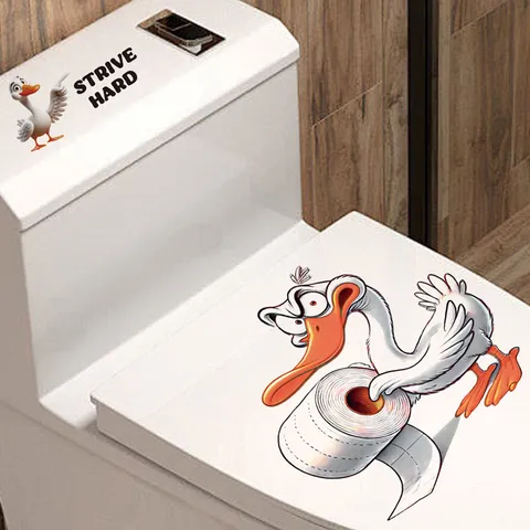 Funny Cartoon Duck Waterproof Self-Adhesive PVC Toilet Seat Lid Wall Sticker Creative Letter Printed Decal Bathroom Home Decor
