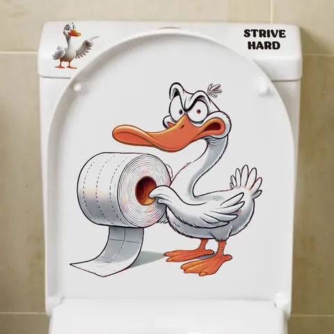 Funny Cartoon Duck Waterproof Self-Adhesive PVC Toilet Seat Lid Wall Sticker Creative Letter Printed Decal Bathroom Home Decor