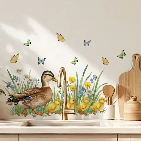 Easter Duck Floral Butterfly Wall Sticker PVC Waterproof Removable Wall Decal For Living Room Bedroom Home Decor