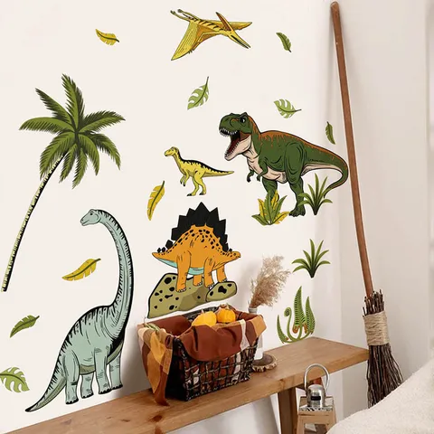 Sticker Mural Autocollant PVC Dinosaure Cartoon pour Chambre d'Enfant Chambre Salon Décoration Murale Art