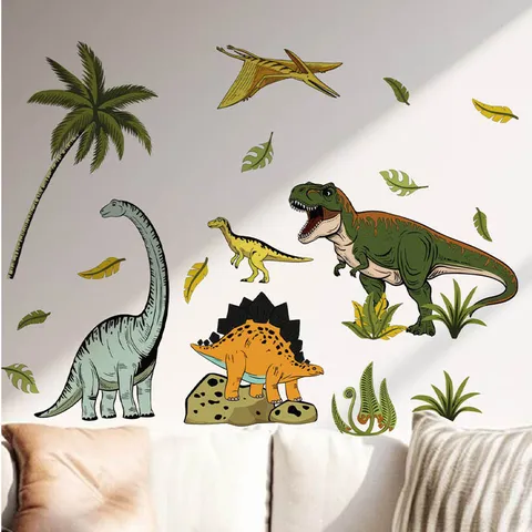 Sticker Mural Autocollant PVC Dinosaure Cartoon pour Chambre d'Enfant Chambre Salon Décoration Murale Art