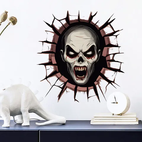 Sticker de Toilette Halloween 3D Crâne Zombie Mur Brisé PVC Imperméable Horreur Sticker Mural Pour Salle De Bain Decor