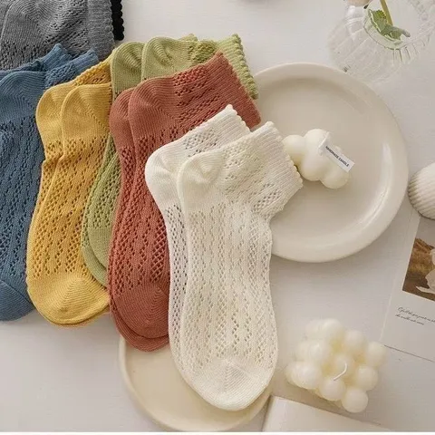 Calcetines Cortos de Malla Transpirable Delgados de Verano para Mujer Calcetines de Tobillo con Volantes de Encaje Hueco Dulce