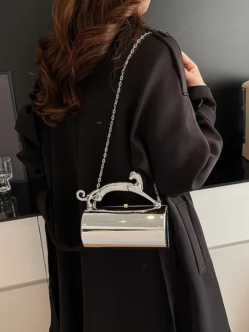 Elegant Acrylic Cylindrical Evening Bag With Panther Sculpted Handle Metal Chain Shoulder Crossbody Box Purse For Women Party