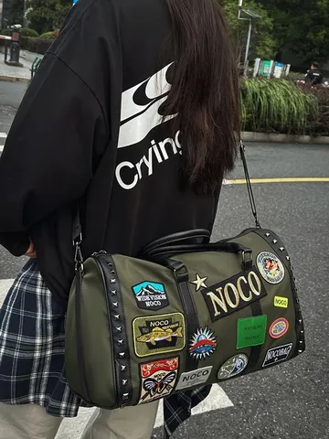 Μεγάλη Χωρητικότητα Nylon Τσάντα Ταξιδιού Casual Τσάντα Ώμου Messenger Με Μπαλώματα Σήματα Outdoor Travel Duffel Bag