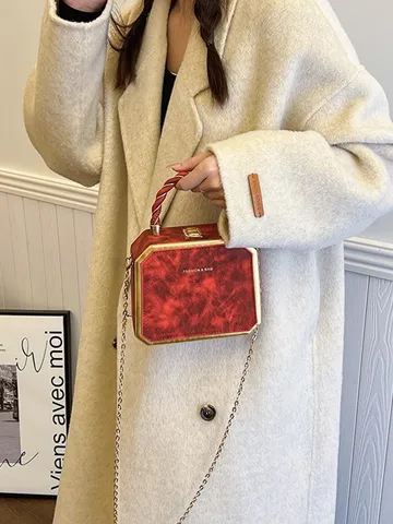Dames Mode PU Marmer Textuur Kleurcontrast Doos Tas Avondtas Elegante Handvat Ketting Schoudertas