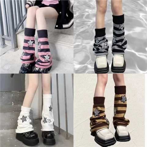 Women Knit Slouch Socks Star Pattern Casual Fashion Aesthetic Leg Warmers Alternative Subculture Calf Socks