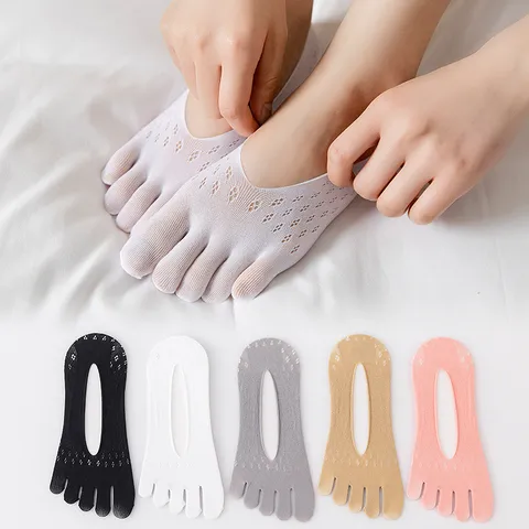 Calcetines de Corte Bajo de Verano para Mujer Calcetines de Cinco Dedos Malla Transpirable Dedos Separados Nylon Casual Diario