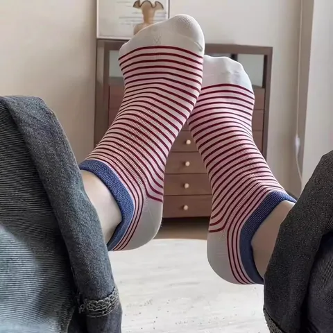 Calcetines Invisibles A Rayas Casuales para Mujer Calcetines Cortos Transpirables de Mezcla de Algodón