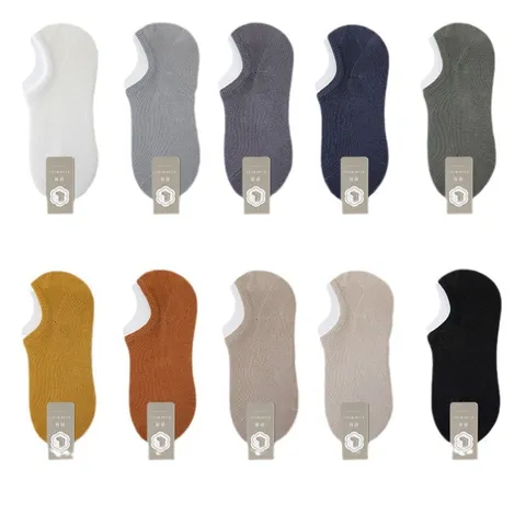 Calcetines Invisibles Casuales de Color Sólido para Hombre Algodón Peinado Transpirable Cortos Verano Antideslizantes