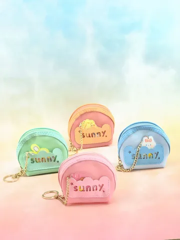 Mini Semi-Circle Coin Purse Macaron Color PVC Bag Charm Keychain Chain Bag For Women Sunny Pattern Pendant Bag Accessory