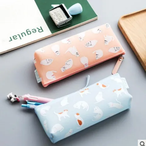 Cute Cat Silicone Pencil Case For Students Waterproof Jelly Stationery Pouch Portable Pen Bag School Supplies For Girls Boys Kids