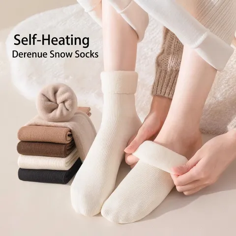 Calcetines de Nieve Forrados de Vellón Grueso para Mujer Térmicos Cálidos de Color Sólido a Media Pantorrilla