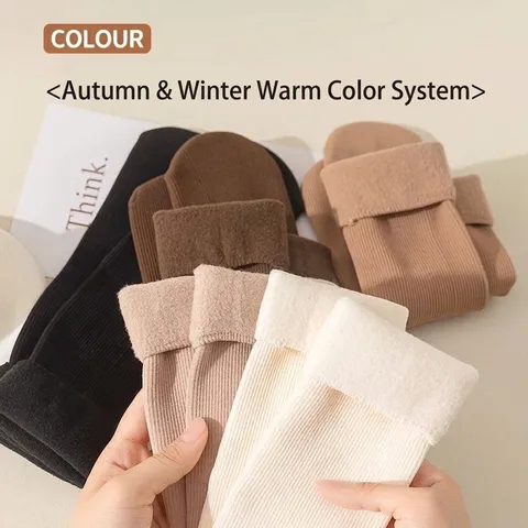 Calcetines de Nieve Cálidos y Engrosados de Invierno Mujeres Hombres Color Sólido Calcetines de Forro Polar Térmico