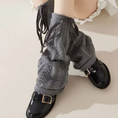 Mujer Otoño Invierno Tejido de Trenza Calentadores de Piernas Lazo Dulce Flared Boot Covers Acrílico Calcetines Largos Térmicos