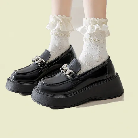 Calcetines de Media Pantorrilla con Volantes de Encaje Blanco Lolita para Mujer Estilo Japonés Princesa Algodón
