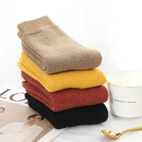 Calcetines de Lana Cálidos y Gruesos de Invierno para Mujer Color Sólido Media Caña Térmicos Calcetines de Suelo Casuales Forrados de Forro Polar